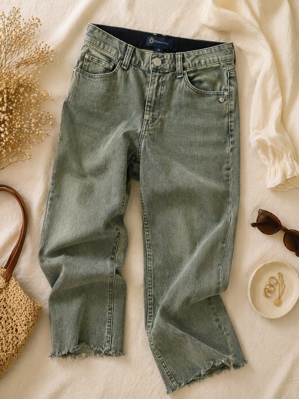 Democracy “Ab”solution High Rise Straight Crop Jeans Faded Olive Size 12